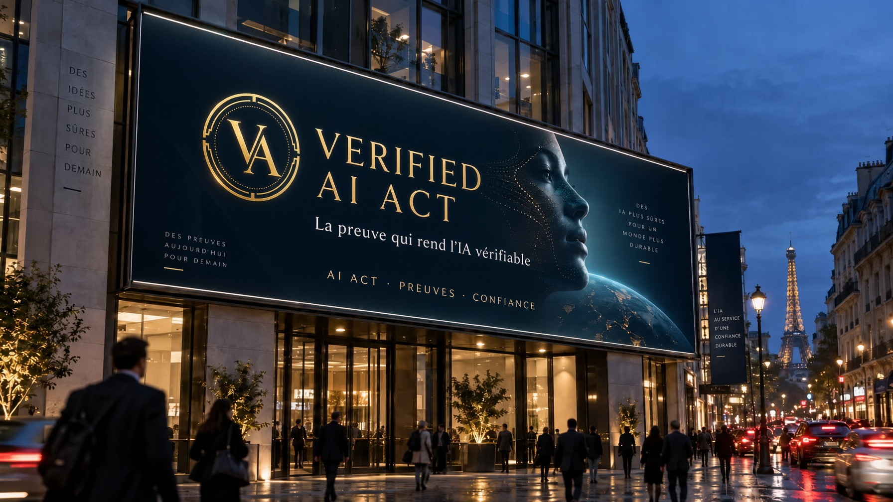 Billboard Verified AI Act présentant le réseau d’auditeurs IA